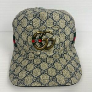 Gucci Beige and Blue GG Logo Cap